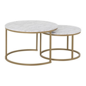 Dallas Round Coffee Table Set in Marble Effect and Gold Tone Metal Finish