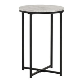 Dallas Round Side End Table Marble Effect and Black Metal Finish