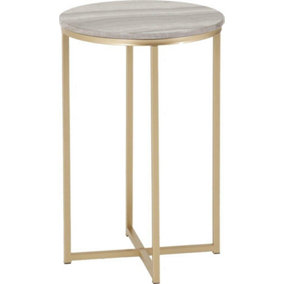 Dallas Round Side End Table Marble Effect and Gold Tone Metal Finish