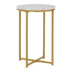 Dallas Round Side End Table Marble Effect and Gold Tone Metal Finish
