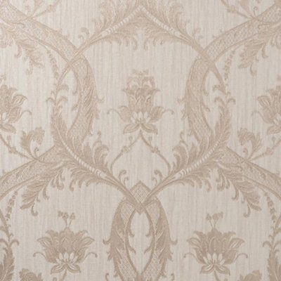 Damask Wallpaper Fine Décor Textured Heavyweight Vinyl Cream Gold Glitter