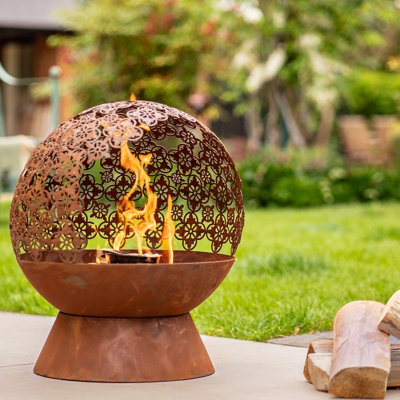 Damasque Globe Fire Pit Bowl - Weatherproof Oxidised Metal Modern ...