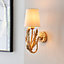 Damita Gold Leaf Ivory Cotton Shade Decorative Floral 1 Light Wall Light