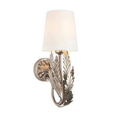 Damita Silver Leaf Ivory Cotton Shade Decorative Floral 1 Light Wall Light