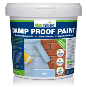 Damp-Proof Paint, (ClimaShield), Waterproof Paint (Blue), Liquid DPM, Breathable, Solvent Free, Internal and External, 10L