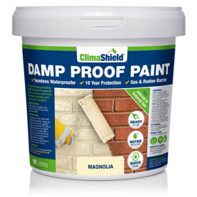 Damp-Proof Paint, (ClimaShield), Waterproof Paint, (Magnolia), Liquid DPM, Breathable, Solvent Free, Internal and External, 10L