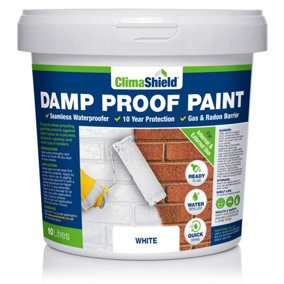 Damp-Proof Paint, (ClimaShield), Waterproof Paint, (White), Liquid DPM, Breathable, Solvent Free, Internal and External, 10L