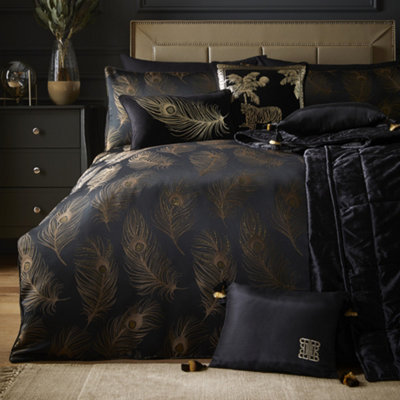 Dandy Decadent Metallic Feather Design Duvet Cover Set