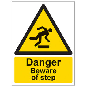 Danger Beware Of Step - Warning Sign - Adhesive Vinyl - 150x200mm (x3)