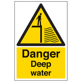 Danger Deep Water Warning Safety Sign - Adhesive Vinyl 300x400mm (x3)