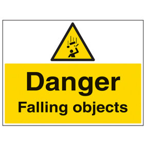 Danger Falling Objects Warning Sign - Rigid Plastic - 400x300mm (x3)