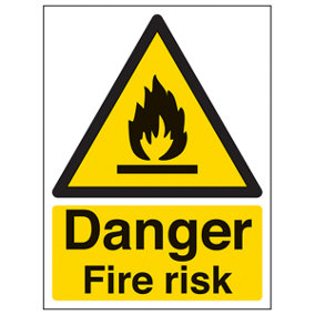 Danger Fire Risk Warning Flammable Sign Adhesive Vinyl 150x200mm (x3)
