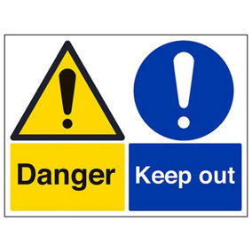 Danger Keep Out - Warning Building Sign Adhesive Vinyl 400x300mm (x3)