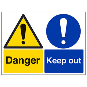 Danger Keep Out - Warning Building Sign Rigid Plastic 600x450mm (x3)