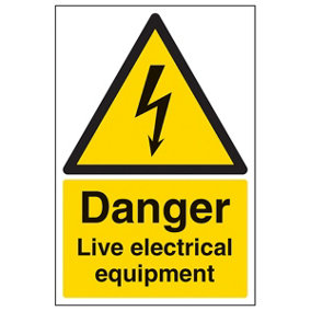 Danger Live Electrical Equipment Sign - Rigid Plastic - 200x300mm (x3)