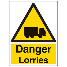 Danger Lorries Vehicle Warning Sign - Rigid Plastic - 200x300mm (x3)