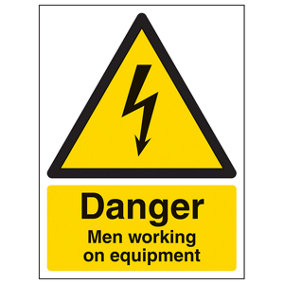 Danger Men Working On Equipment Sign - Adhesive Vinyl - 200x300mm (x3)