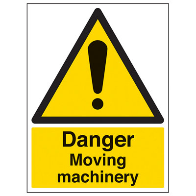 Danger Moving Machinery Warning Sign - Rigid Plastic - 450x600mm (x3)
