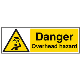 Danger Overhead Hazard Warning Sign - Rigid Plastic - 450x150mm (x3)