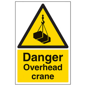 Danger Overhead Warning Building Sign Adhesive Vinyl - 300x400mm (x3)