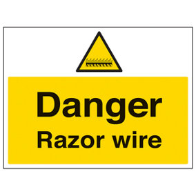 Danger Razor Wire Warning Safety Sign - Rigid Plastic - 600x450mm (x3)