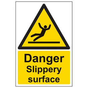 Danger Slippery Surface - Warning Sign - Rigid Plastic 200x300mm (x3)