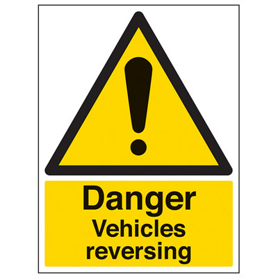 Danger Vehicles Reversing Warning Sign - Adhesive Vinyl 200x300mm (x3)