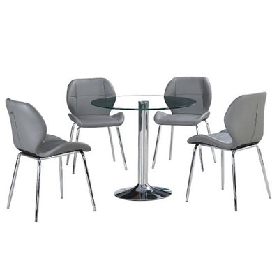Dante Clear Glass Dining Table With 4 Darcy Grey Chairs