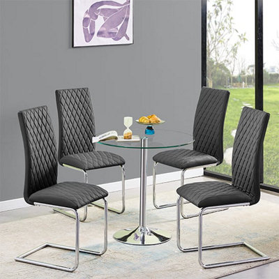 Dante Round Clear Glass Dining Table With 4 Ronn Black Chairs | DIY at B&Q