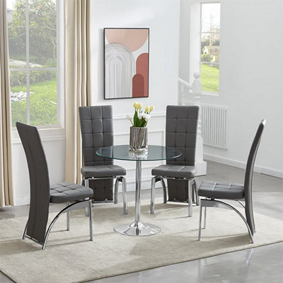 Dante Round Glass Dining Table With 4 Ravenna Grey Chairs | DIY at B&Q