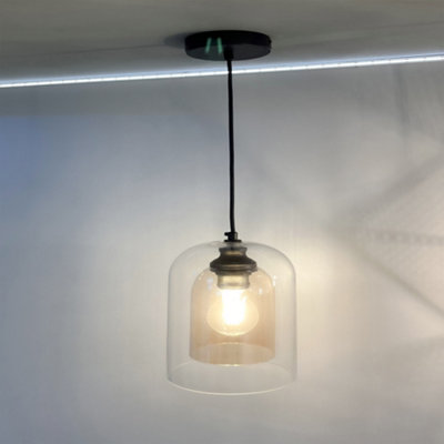 Danube E27 IP44 Pendant Light - Double Glass Shade with Clear and Smoky Glass 1m Adjustable Flex (Lamp Not Included)