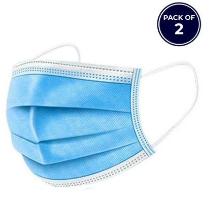 Dapetz Disposable Face Masks 3 Ply Triple Layer Dustproof Mouth Nose Cover Breathable Fluid Resistant 2 PCS