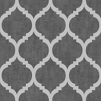 Darcy James Black Geometric Shimmer effect Embossed Wallpaper