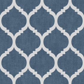 Darcy James Blue Geometric Shimmer effect Embossed Wallpaper
