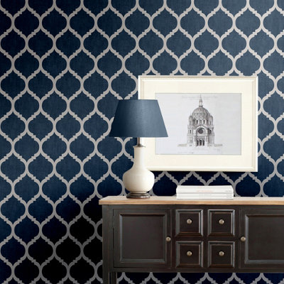 Darcy James Blue Geometric Shimmer effect Embossed Wallpaper