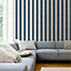 Darcy James Blue Stripe Shimmer effect Embossed Wallpaper