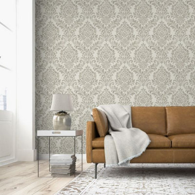 Darcy James Collection Eleanor Damask Wallpaper Cream Muriva 173514