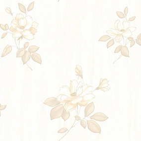 Darcy James Cream Floral Mica effect Embossed Wallpaper