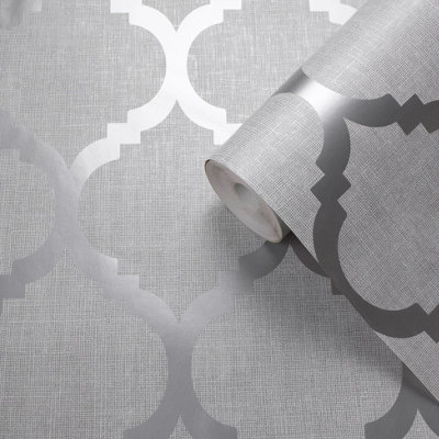 Darcy James Grey Geometric Shimmer effect Embossed Wallpaper