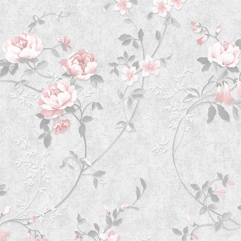 Darcy James Pink Floral Mica effect Embossed Wallpaper | DIY at B&Q