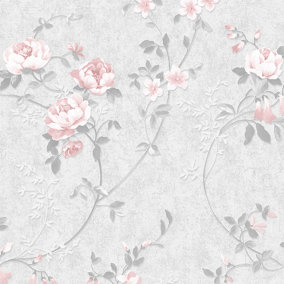 Darcy James Pink Floral Mica effect Embossed Wallpaper
