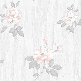 Darcy James Pink Floral Mica effect Embossed Wallpaper