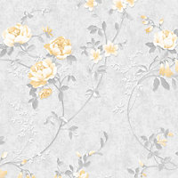 Darcy James Yellow Floral Mica effect Embossed Wallpaper