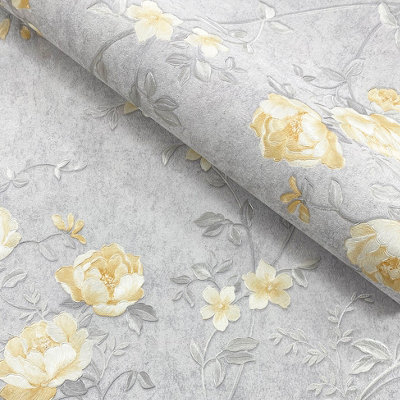 Darcy James Yellow Floral Mica effect Embossed Wallpaper