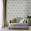 Darcy James Yellow Floral Mica effect Embossed Wallpaper