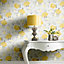 Darcy James Yellow Floral Shimmer effect Embossed Wallpaper