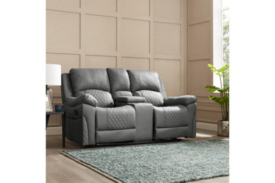 Darius 2 Seater Recliner Sofa, Dark Grey Air Leather | DIY at B&Q