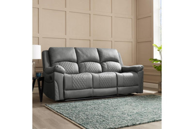 Darius 3 Seater Recliner Sofa, Dark Grey Air Leather