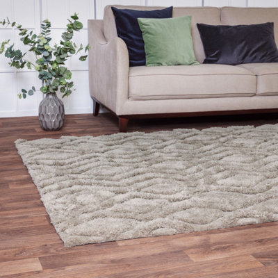 Dark Beige Modern Shaggy Easy to Clean Geometric Dining Room Bedroom ...