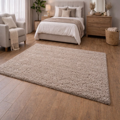 Dark Beige Shaggy Rug Soft Thick Pile Modern Carpet for Living Room ...